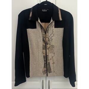 K.d. Spring Women's Zip Front Mixed Media Jacket Black/Tan Size L